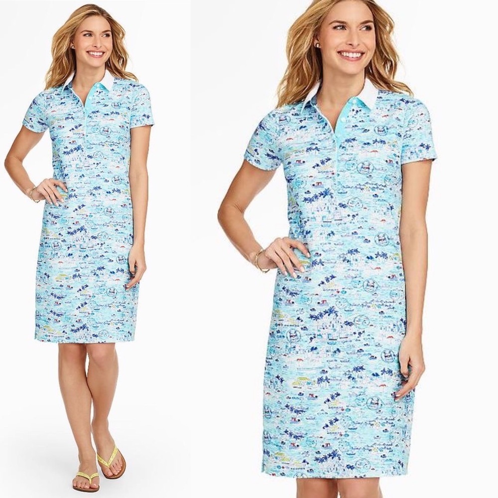 Talbots Scenic Santorini Pique Polo Knit Dress Preppy Colorful Vacation Blue XL